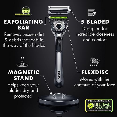 Gillette Razors For Men With Exfoliating Bar By Gillettelabs, Shaving Kit For Men, Includes 1 Handle, 4 Razor Blade Refills, 1 Premium Magnetic Stand #TOP1