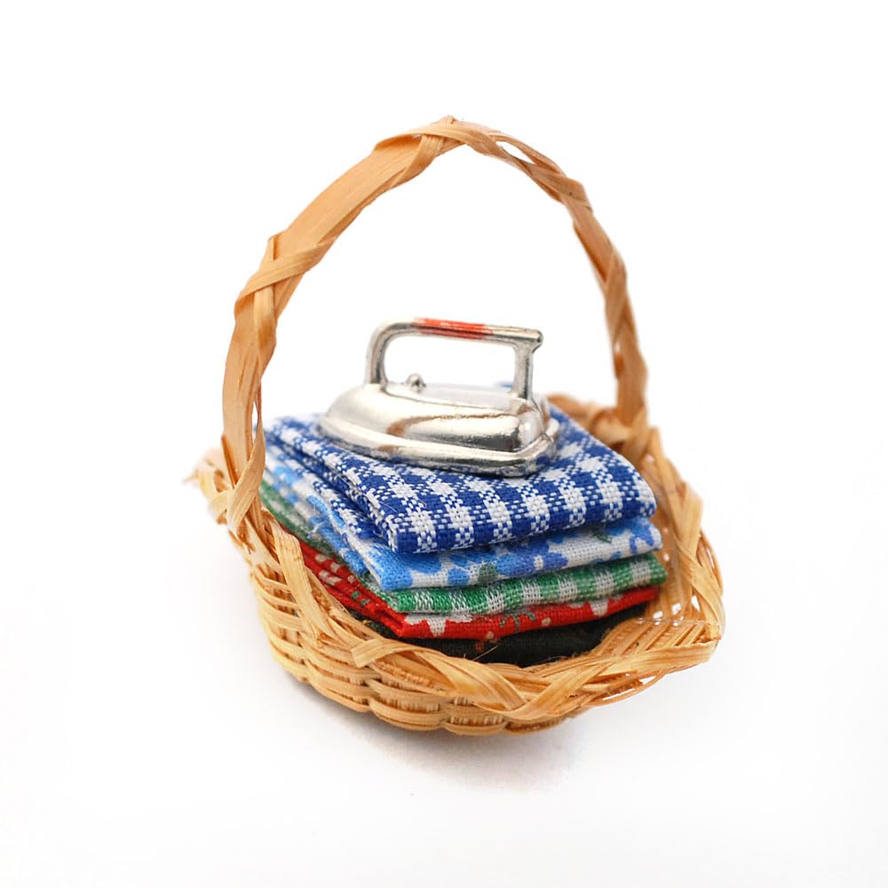 Dolls House Basket of Linen with Iron (MC3281) - 1:12 Scale Miniatures | Minimum World