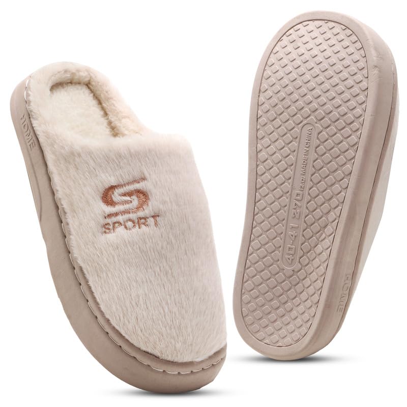 Image of Unisex Winter Flip Flop Slipper for Men and Women Soft Faux Fur Slip On Indoor Home Slides Slipper for Bedroom Sandals