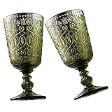 SOLUSTRE 2 Stück Grüne Weinkelche Aus Glas Französischer Retro Stil 350 Ml Feiner Weinkelch Mit Reliefmuster Geeignet Für Restaurant Und Zuhause