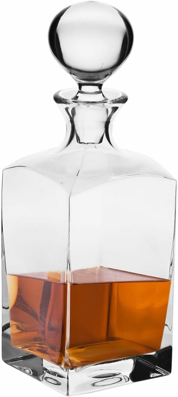 KROSNO Whisky Rum Dekanter Karaffe mit Stopper | 1000 ml | Geschenkbox Brandyglas – ideal als Geschenk