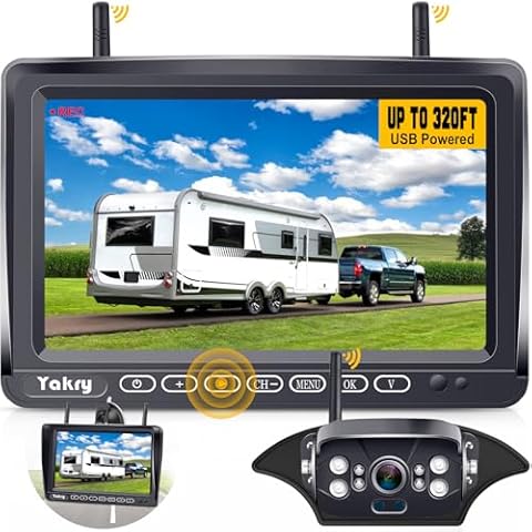 RV Backup Camera Wireless Plug and Play: Pre-Wired for Furrion System Recording Wide View Rear View Camera Clear Night Vision HD 1080P 7'' Touch Key Monitor for Trailer Camper Motorhome Yakry Y27-N Cover
