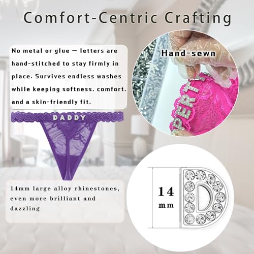 Image of Women's Personalized Thongs with Funny Rhinestone Letters, Custom Name Underwear Panties for Couples