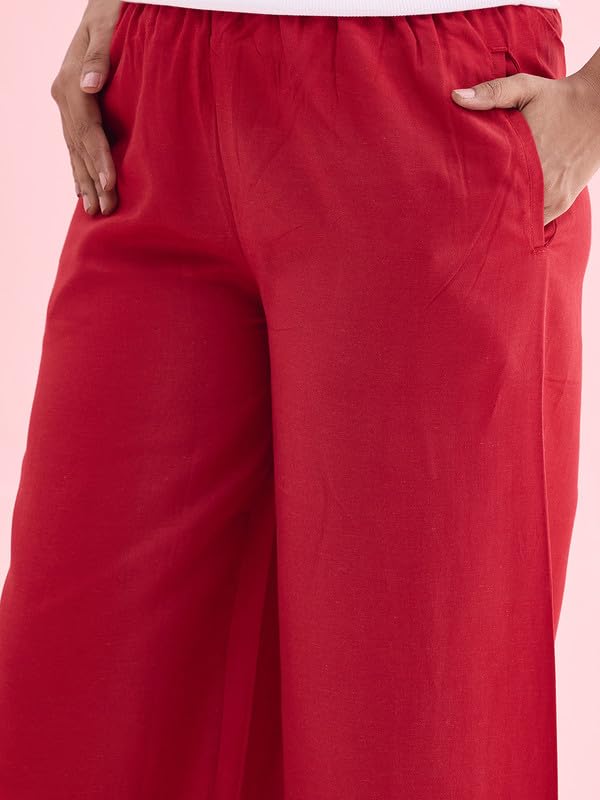 Image of GO COLORS Soft Viscose & Linen Blend Linen Palazzo Full Length for Women| Breathable, Mid Rise