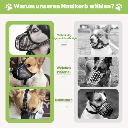 Maulkorb Mittlere/für große Hunde,Fressschutz Hund, Verstellbarer Atmungsaktiver Maulkorb für Haustiere,Anti-Kau-Mundschutz für Hunde,Passendes Hundehalsband(L)