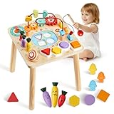 VEVOR Table Activité Montessori Bébé 6 Mois et Plus Table Apprentissage Montessori Bébé en Bois pour Éveil Développer Coordination Sens du Rythme Enfants Garçon Fille Cadeau d'anniversaire, 8 en 1
