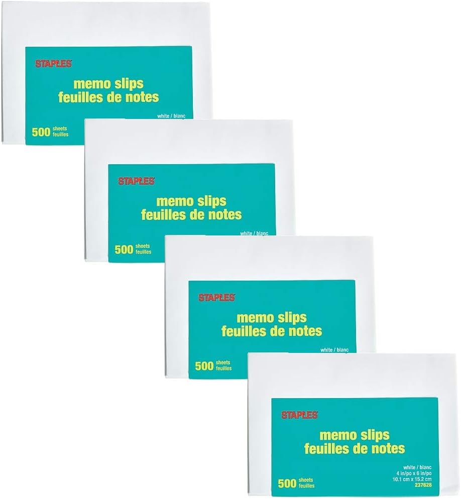 Staples Memo Pads, 4" x 6", Unruled, White, 500 Loose