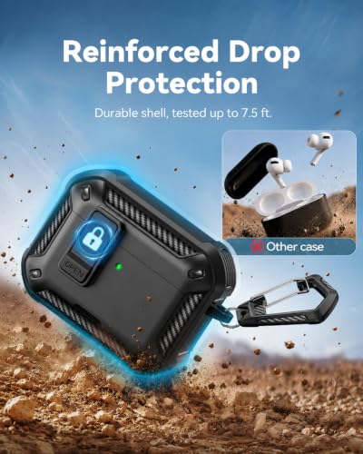 Image of for AirPods Pro 3 Case with Lock & Phone Stand(Black) | Automatic Snap Switch Lock,Carbon Fiber Texture Design Cover with Cleaner Kit,Compatible with MagSafe