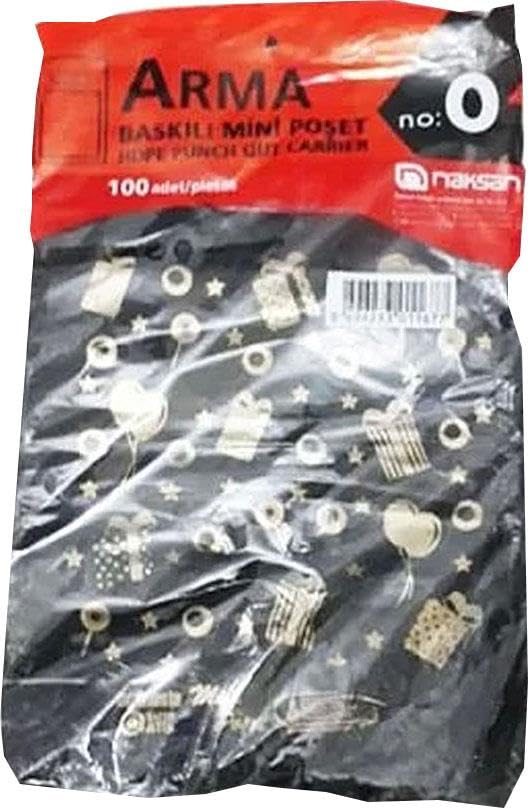 Arma Baskılı Mini Blok Poşet Torba - No : 0-20x30 Cm. - Siyah - 100 Adetlik 1 Paket