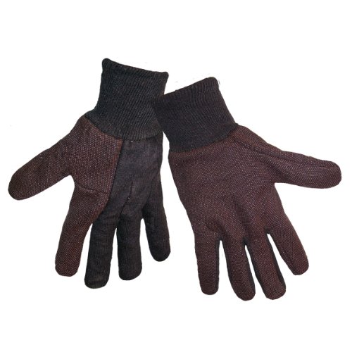 Global Glove C80BJD1 Cotton Canvas Dotted Jersey Glove with Knit Wrist Cuff, Work, Large, Brown (Case of 300)