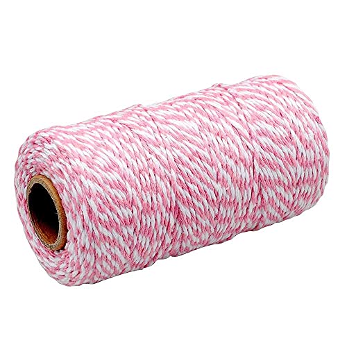 Image of G2PLUS 2MM Cotton String, 328 Ft Pink and White Cotton Twine for Gift Wrap