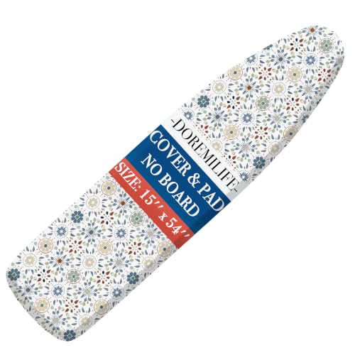 Image of Ironing Board Cover and Pad 15x54 Standard Size, Extra Thick Cotton Iron Board Cover with Padding, Silicone Coated and Scorch Resistant, Elastic Edge with Hook & Loop Strap, Heatproof Boho