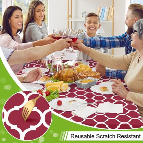 Image of Smiry Rectangle Table Cloth, Flannel Backed Vinyl Tablecloth, 52 inchx70 inch | Waterproof Plastic Tablecloths, Wipeable Table Cover for Dining, Indoor and Outdoor (Burgundy)