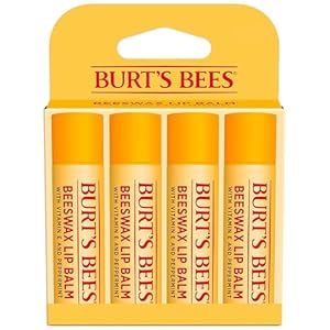 Burt’s Bees Beeswax Lip Balm, Lip Moisturizer With Responsibly Sourced Beeswax, Tint-Free, Natural Conditioning Lip Treatment, 4 Tubes, 0.15 oz.