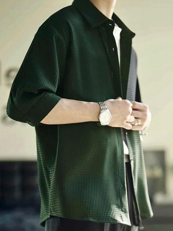 Image of GRECIILOOKS Men's Formal Button Down Shirt - Slim Fit Shirt's for Men | Textured Long Sleeve Polycotton| Business & Meeting Ready (Available in Plus Size)