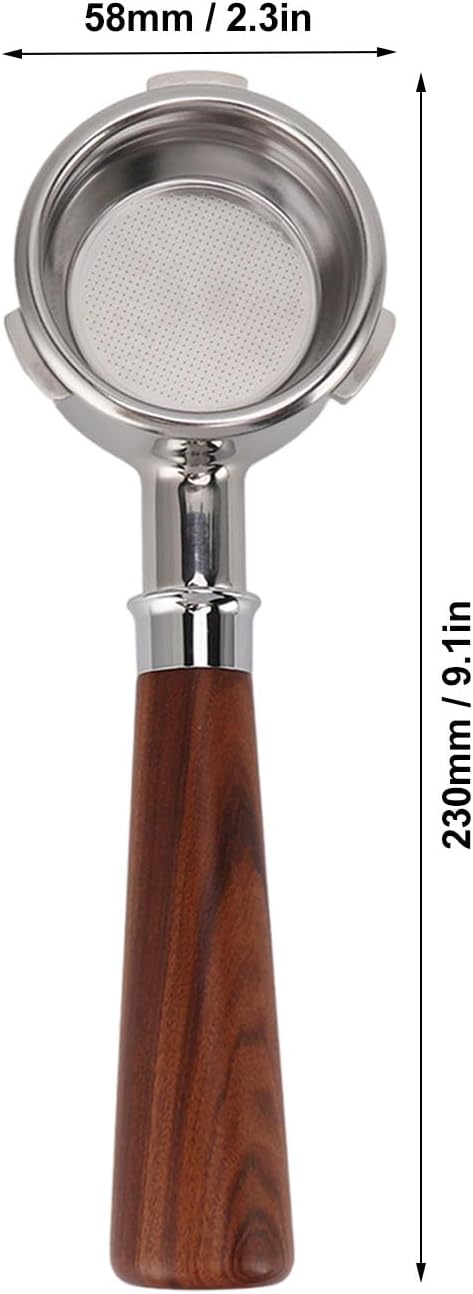 58mm Bottomless Portafilter 3 Ears Stainless Steel Coffee Portafilter with Solid Wood Handle Heavy Duty Espresso Portafilter for Barsetto Coffee Machine 9.1x2.3in ( Red Sour