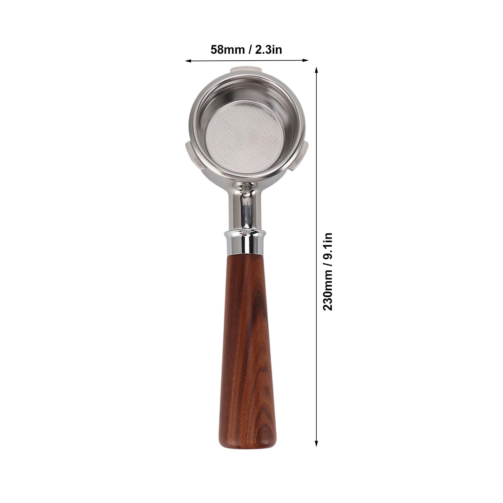 Portafiltro de 58 mm sin fondo, portafiltros de diseño de 3 orejas con mango de madera maciza para cafeteras (Redwood en estilo A1)