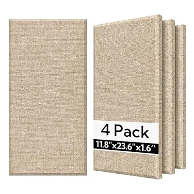 Olanglab Fiberglass Acoustic Wall Panels 4 Pack, 11.8'' x 23.6'' Sound Panels, Fabric Wrapped Sound Proof Panels for Walls (Khaki)