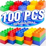 WYSWYG 100 Pcs Jumbo Building Blocks Set (2x2 & 2x4 Bricks) | Large Construction Toys Compatible with Leading Brands | Educational STEM Toddler Gift Ages 2-6