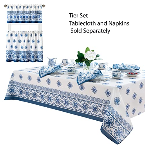 Newbridge Rectangle Fabric Tablecloth, 52 x 70 Inch, Mykonos Blue Mediterranean, Indoor Outdoor Stain Resistant No-Iron Table Cloth, Blue Tile Border - Image 7
