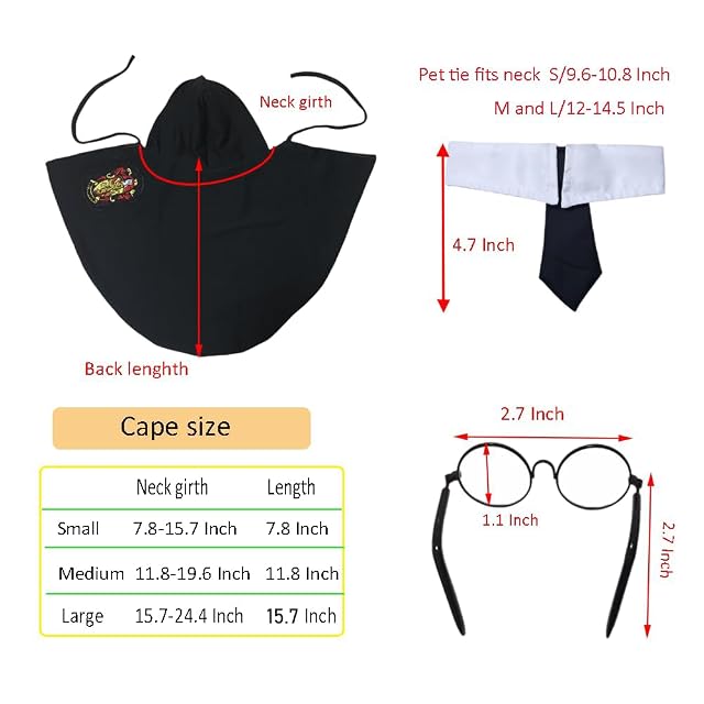 Foto 4 de 6 de ANIAC Disfraz de Mago para Perro, 3 Piezas, Capa, Gafas y Corbata para Halloween, Disfraz de Mago (L, Negro)