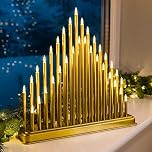 CHRISTOW Gold Candle Bridge Tower Christmas Decoration, Battery Operated with Timer, 33 Warm White LED Window Light