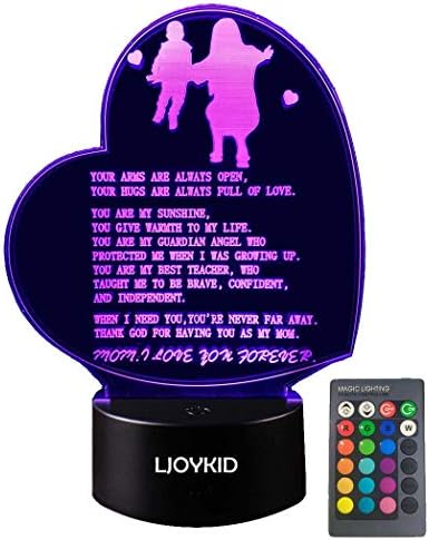 LJOYKID Heart Shaped LED 3D Light Mother Gifts for Christmas Mother's Day Gift Mother's Poem Night Light Birthday Gifts for Mom