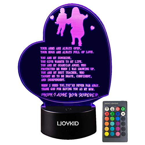 Ljoykid Heart Shaped Led 3D Light Mother Gifts For Christmas Mother's Day Gift Mother's Poem Night Light Birthday Gifts For Mom #TOP21