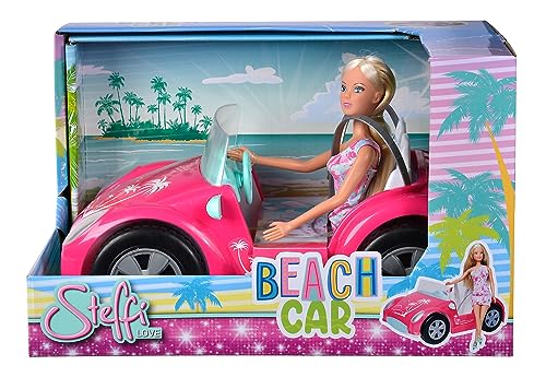 Simba Steffi Love Beach Car, Spielpuppe im coolen Sommeroutfit mit Strandbuggy, 29cm, ab 3 Jahre