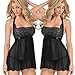 Lingerie for Women Lace Babydoll Halter Backless Sleepwear Mesh Sheer Sexy Nighty Plus Size Chemsie with Panty Black