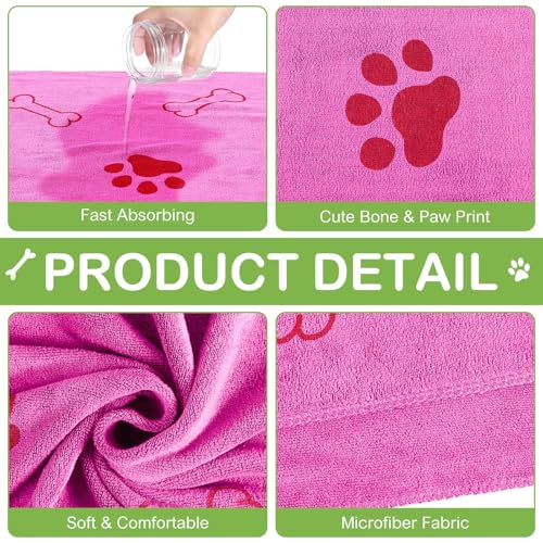 Image of 8 Pcs Dog Towel for Drying, 40 x 24 Inch, Dog Paw and Bone, Pink,Green