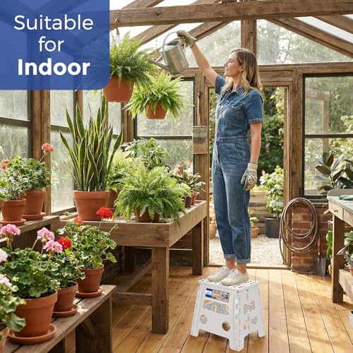 Image of ACKO Folding Step Stool 13 Inch, Sturdy Collapsible Step Stool Foldable Up to 300 lbs for Adults & Kids, Non Slip Lightweight Foot Stools with Handle, Ideal for Kitchen, Bathroom, Bedroom, Garden