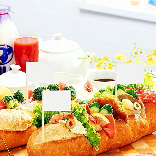 Wobe 200 Pack Blank Toothpick Flags, White Flags Labeling Marking Cake Toppers Shower Decoration Dinner Flags Cocktail Sticks for Cupcake Sandwiches Appetizers Cheese Markers
