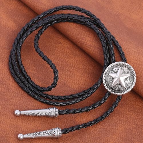 Image of Cowboy Bolo Tie for Men, Vintage Cow Skull Bolo Tie Necklace Native American Necktie for Men Women