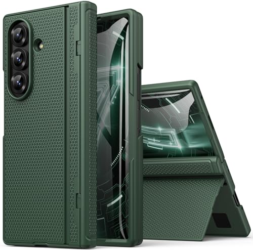 BXYJY for Samsung Galaxy Z Fold 7 Case Slim with Kickstand, Full Hinge Protection, Tempered Screen Protector, Shockproof Cover, Daily Drop Protective Phone Case for Samsung Galaxy Z Fold7 2025, Green