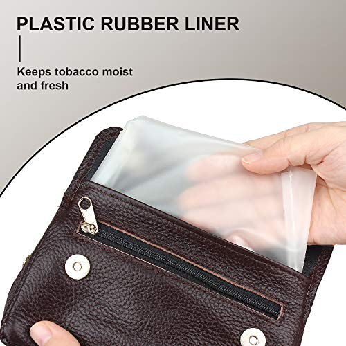 Health Secure Soft Genuine Leather Preserve Freshness Pipe Tobacco Pouch case with 2 Pipe Holder Pocket (Brown) - Thumbnail 2