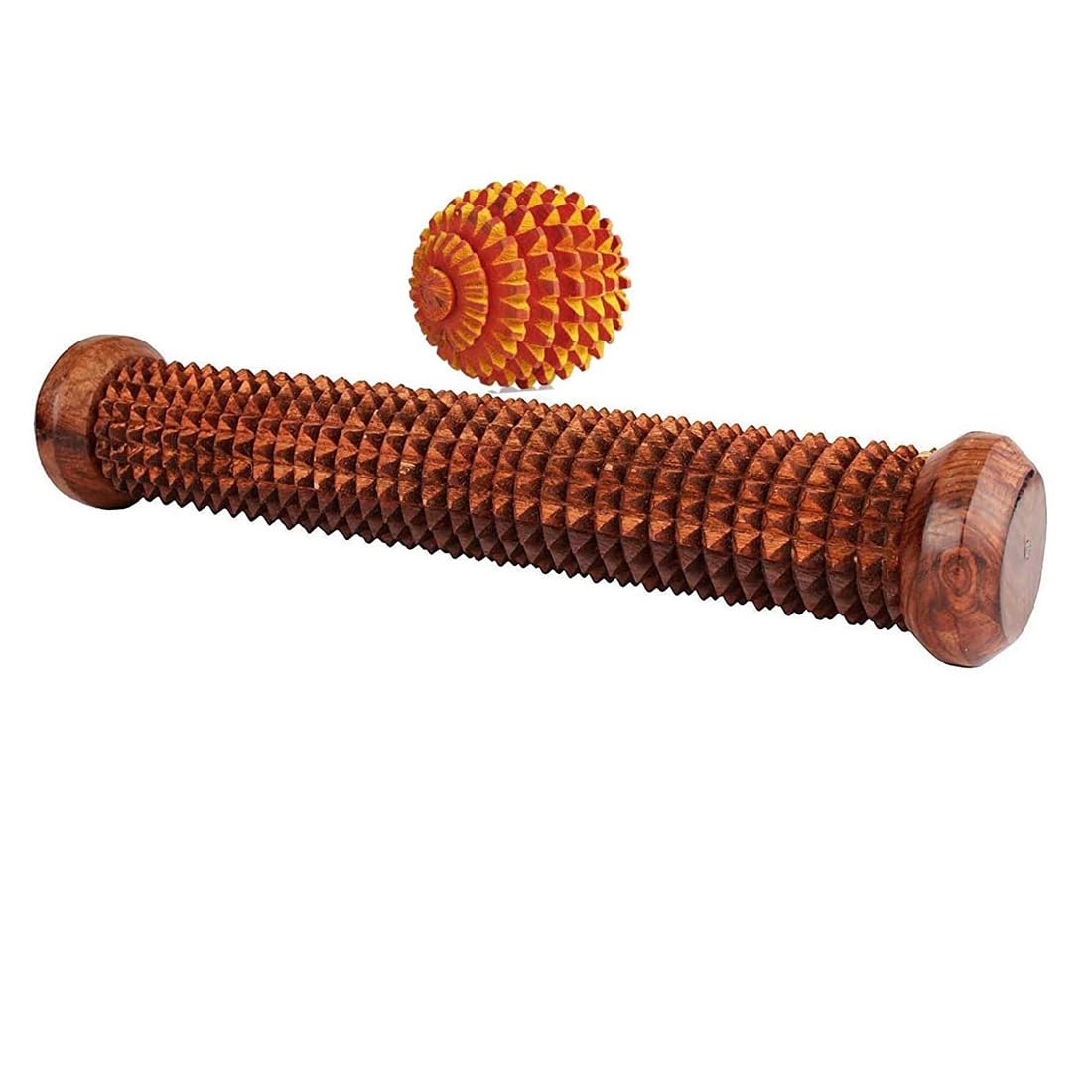 Zippiwud Engineered Wood Combo Pack for Foot and Hand Palm Roller Massager with Ball (Matt,Brown) II Acupuncture Tools Dual Touch Massge Care Product