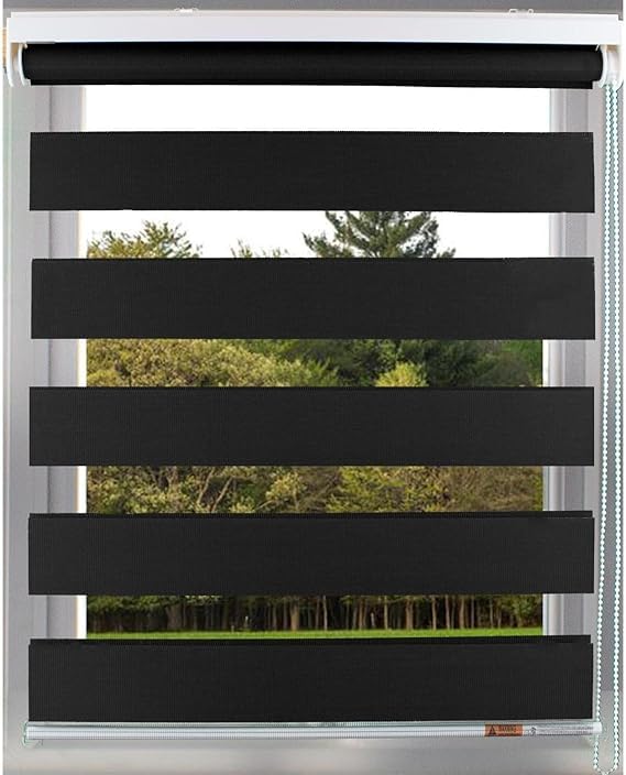 Day and Night Zebra Blinds Durable Dual Layer Fabric Light Filtering Privacy Blinds 210cm Drop Easy Fit Window Roller Blinds (Black, 184cm(72") X 210cm(83"))