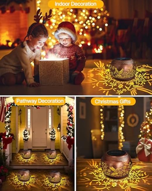 Hummingbird Solar Lanterns Outdoor Waterproof 2-Pack, Solar Lights Outdoor Decor for Garden Patio, Lawn, Yard, Retro Table Top Solar Lantern Gifts for Women/Mom