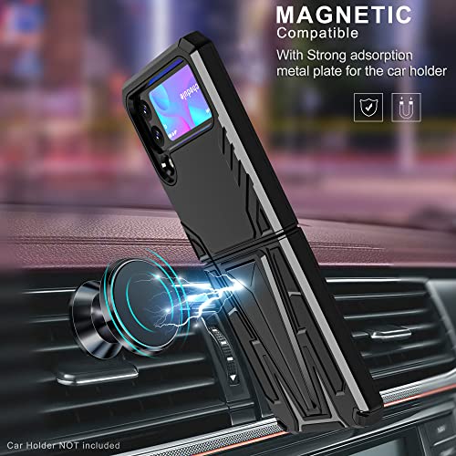 Duo Shell Hard Case With Kickstand Hot Pink Black Zebra Design Compatible With Samsung Galaxy Z Flip 3 Supports Magnetic Car Mount Military Grade Drop Protection Heavy Duty Shockproof Rugged Case #TOP3
