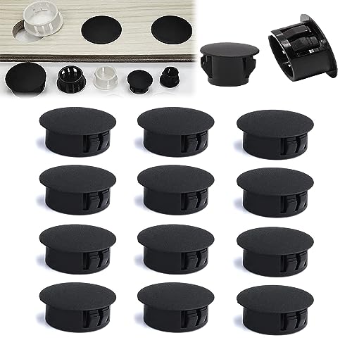 Image of Black Plastic Hole Plugs (45 mm - 12 pcs) - Furniture Hole Cover