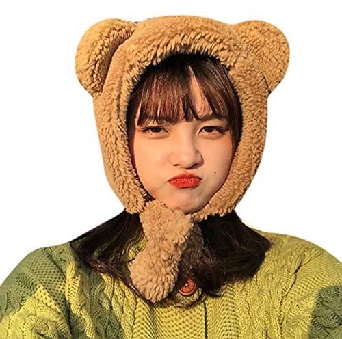 Bonnet d'hiver kaki à oreilles d'ours pelucheux pour femme et fille