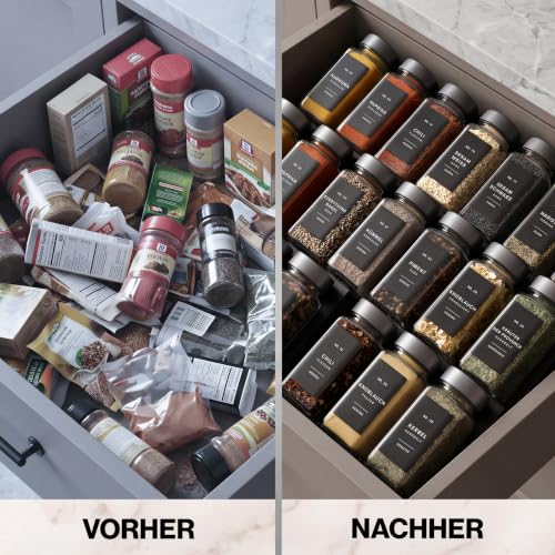 EDELHAUS Gewürzgläser Eckig Set 24x120ml Space Gray Edelstahl 240 Etiketten – Ansicht 6