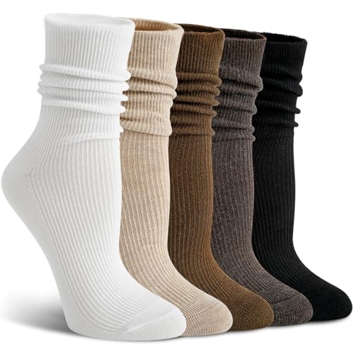 BISOUSOX Thin Merino Wool Boot Socks Warm Winter Cozy Frilly Soft Casual Breathable Socks for Womens 5 Pairs