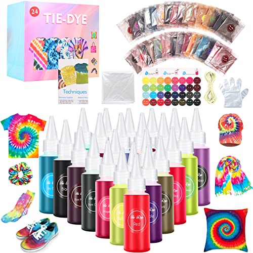 Tie Dye Kit, 24 Colors All-in-One Tie Dye Set for Kids and Adults, Fabric Dyes for T-Shirts, Canvas, Bags, Socks and Clothing