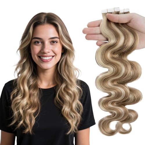 Elailite Wavy Tape in Hair Extensions Human Hair Body Wave