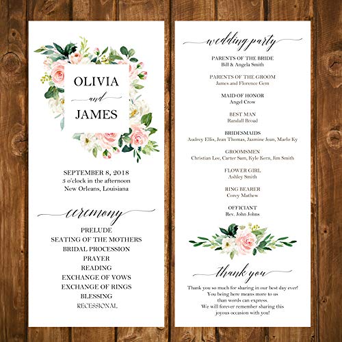 Amazon Com Wedding Program Elegant Blush Floral Collection With Any Wording Printed Handmade
