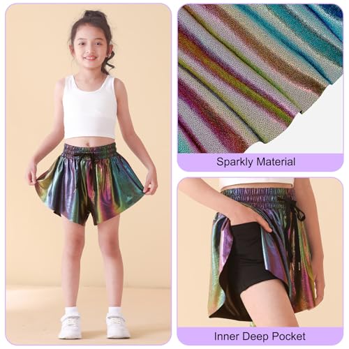 Girls Butterfly Shorts Sparkle Flowy Athletic Shorts for Girls Gym Skorts 2-in-1 Skirt for Kids Preppy Clothes2