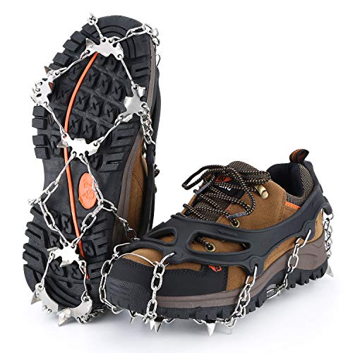 OUTAD Steigeisen Ice Cleats Traction Snow Grips mit 19 Spikes für Frauen Männer Kinder Stiefel Sicher Schützen Sie leichte Steigeisen, Wandern, Gehen, Klettern, Joggen Bergsteigen auf EIS und Schnee