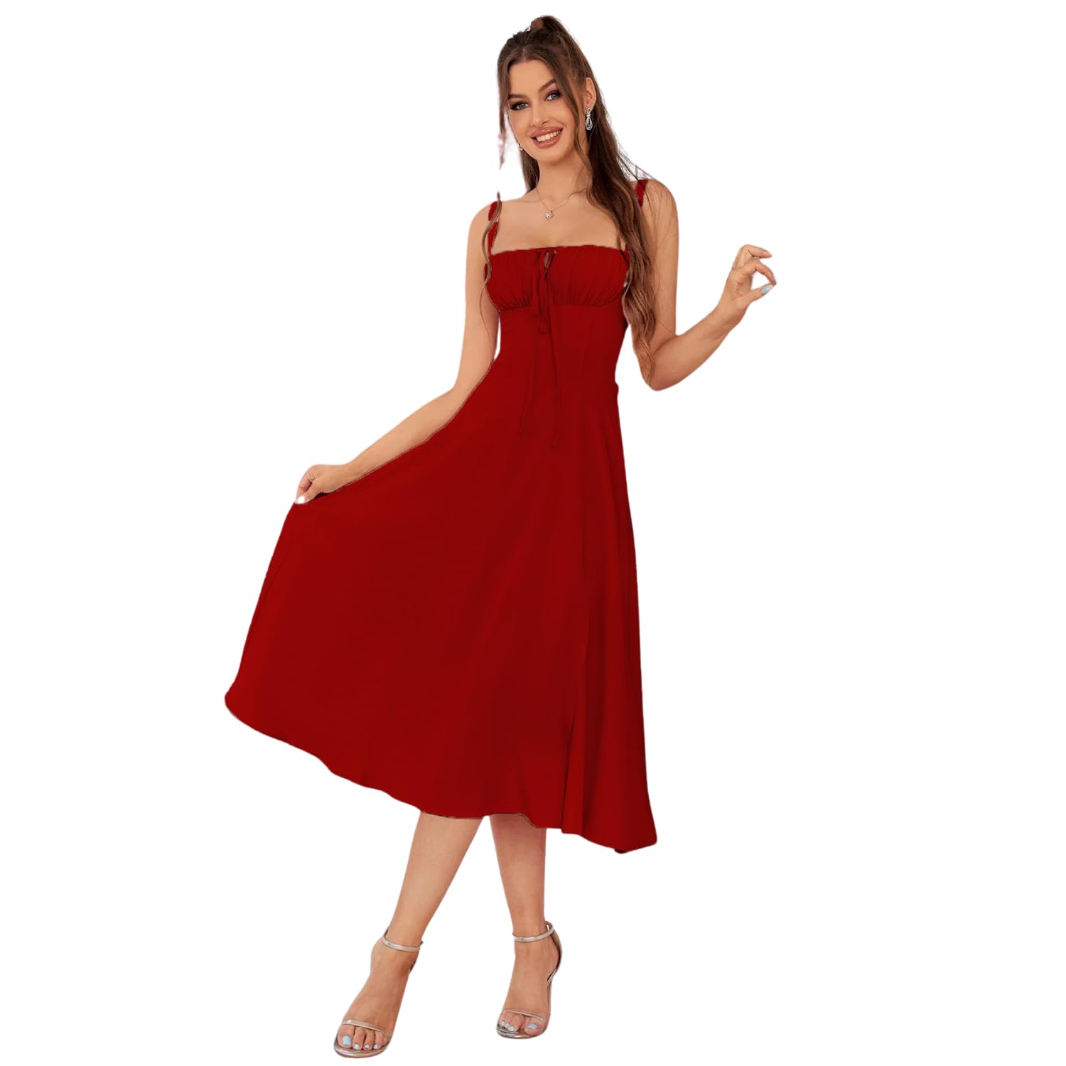 A-Line Sleeveless midi Dress for Women with Slit-image-47